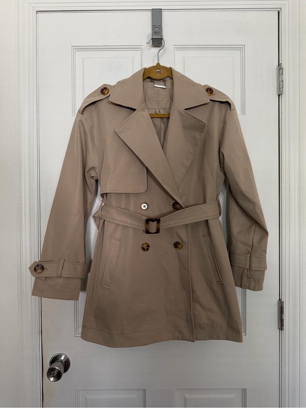 Tan Double-Breasted Trench Coat with Belt